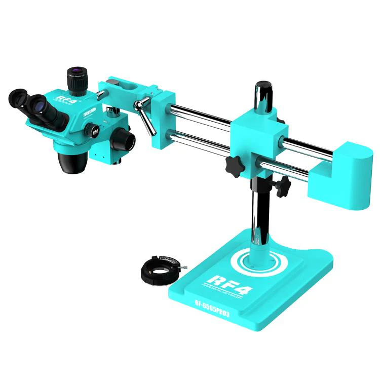 RF4 RF-6565Pro3 6.5-65X Synchronous Zoom Trinocular Stereo Microscope with Double-arm Boom Stand(Blue)