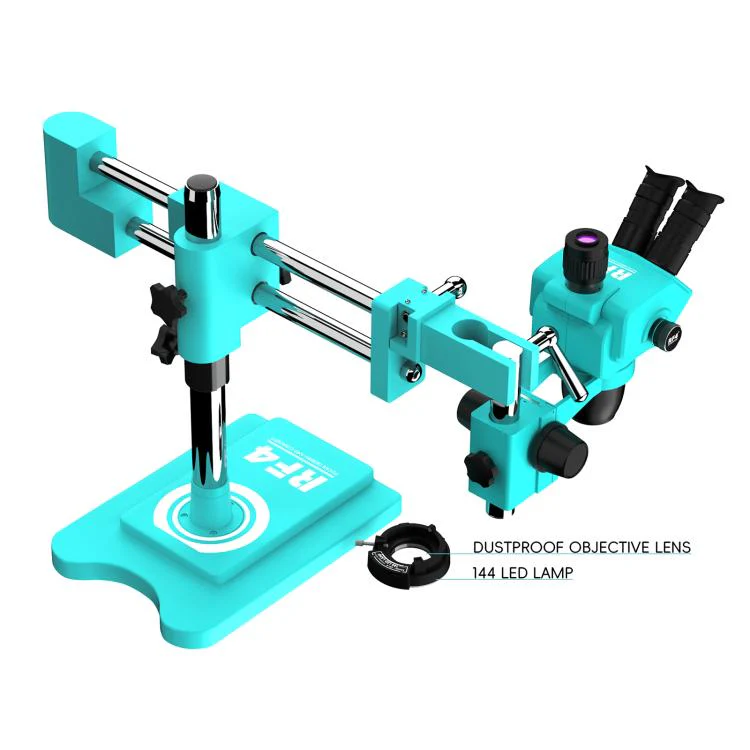 RF4 RF-6565Pro3 6.5-65X Synchronous Zoom Trinocular Stereo Microscope with Double-arm Boom Stand(Blue) - Image 3