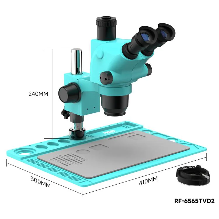 RF4 RF-6565TVD2 6.5X-65X Synchronous Zoom Trinocular Stereo Microscope with Aluminum Alloy Base(Blue) - Image 6