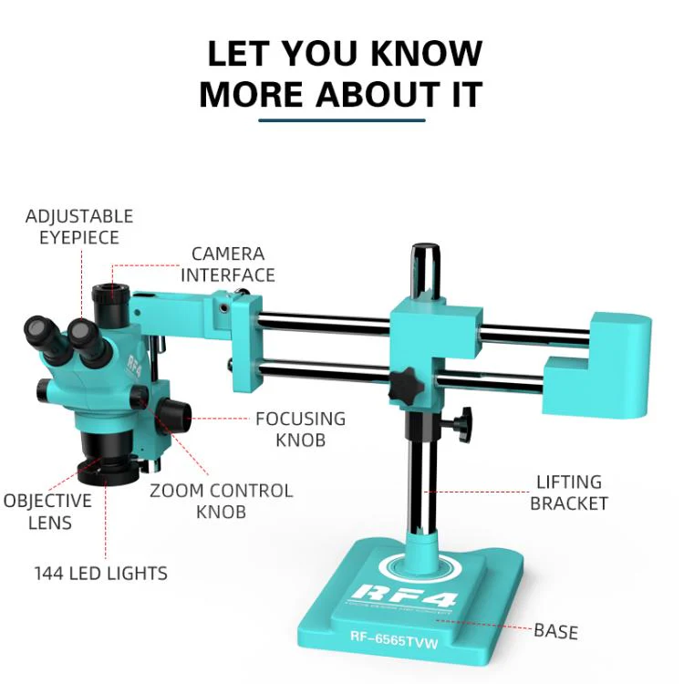 RF4 RF-6565TVW 6.5-65X High-definition Trinocular Stereo Continuous Zoom Industrial Microscope(Blue) - Image 6
