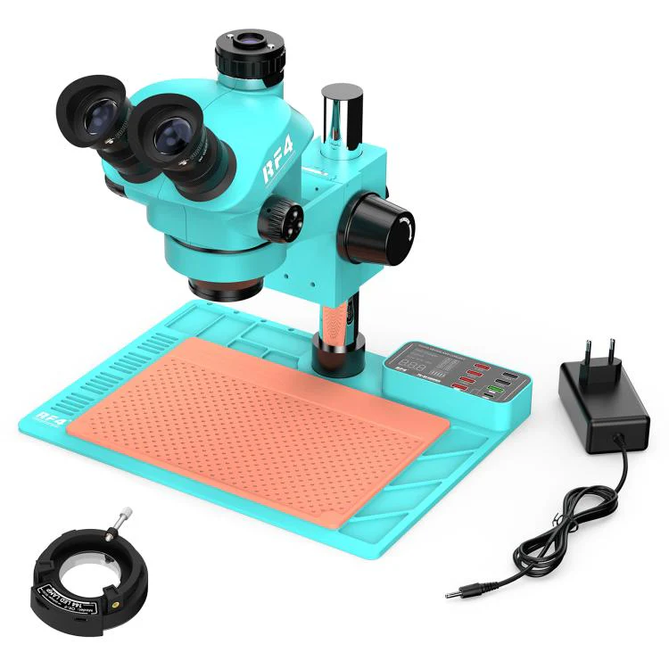 RF4 RF-7050TVA9 7X-50X Synchronous Zoom Trinocular Stereo Microscope with USB Charging Station (EU Plug)