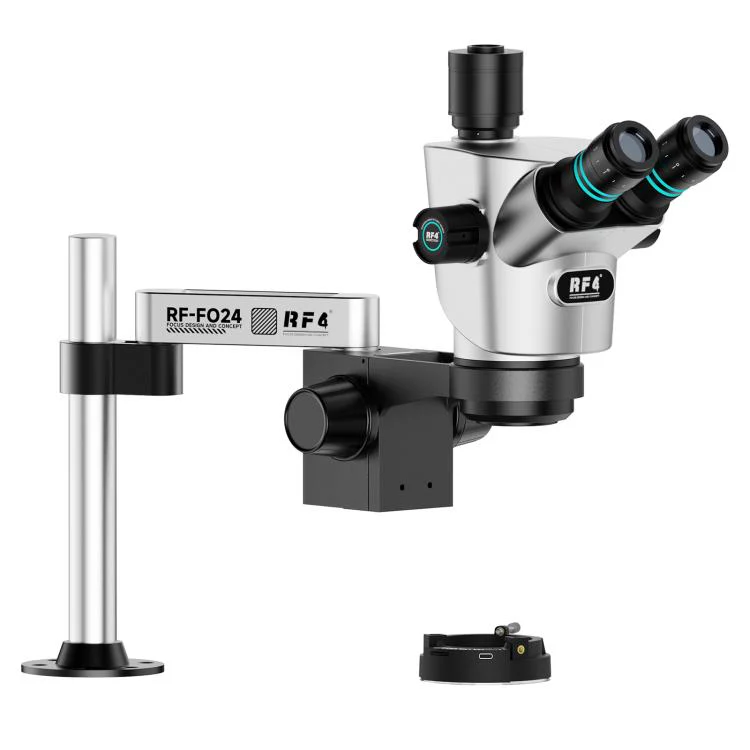 RF4 RF-CX71P-FO24 6.5X-65X Premium Dual-Anti Trinocular Stereo Microscope Head with FO24 Stand(Silver Black)