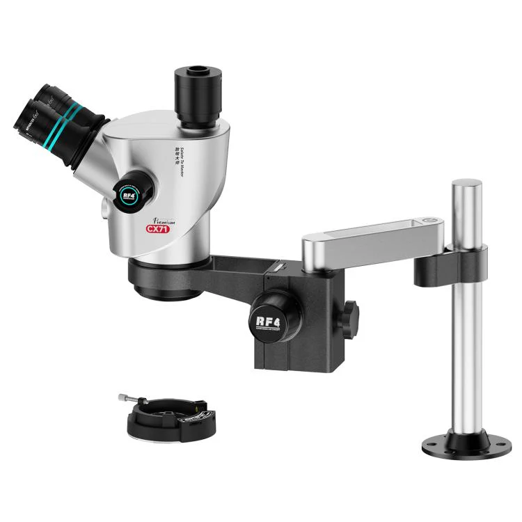 RF4 RF-CX71P-FO24 6.5X-65X Premium Dual-Anti Trinocular Stereo Microscope Head with FO24 Stand(Silver Black) - Image 4