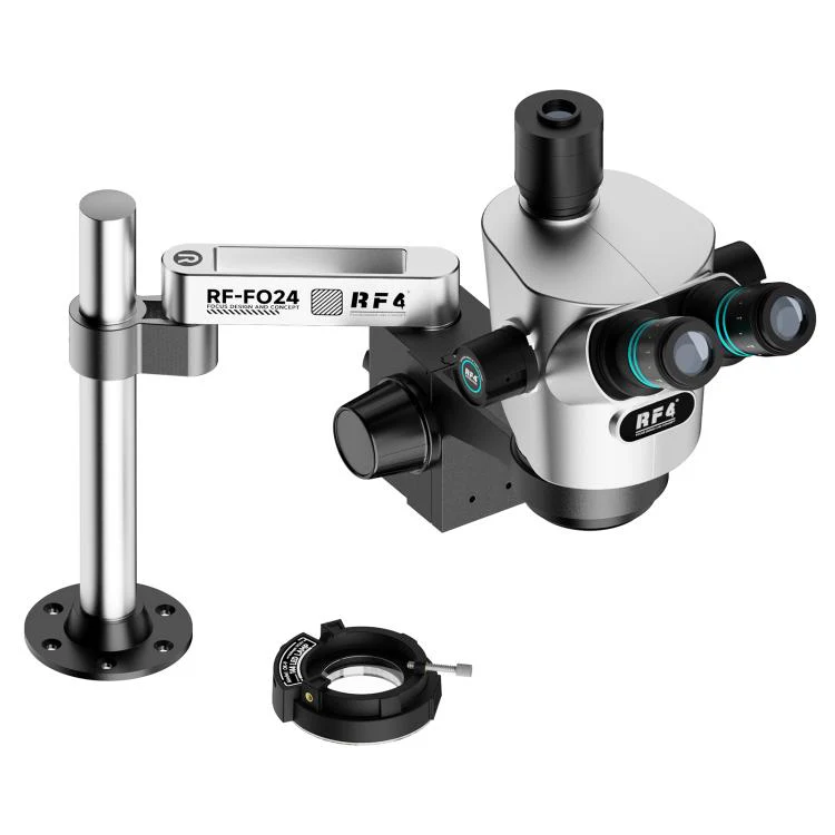 RF4 RF-CX71P-FO24 6.5X-65X Premium Dual-Anti Trinocular Stereo Microscope Head with FO24 Stand(Silver Black) - Image 5