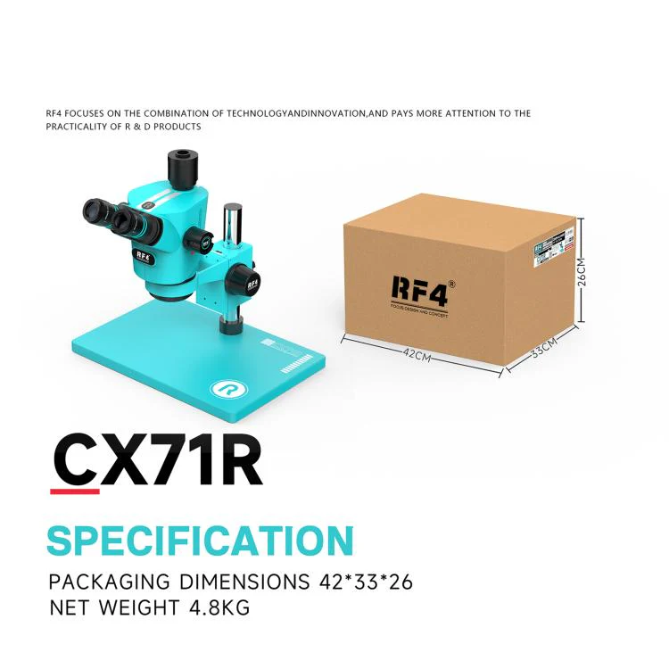RF4 RF-CX71R 6.5-65X Ergonomic Design Trinocular Stereo Microscope with Big Aluminum Alloy Base(Blue) - Image 10