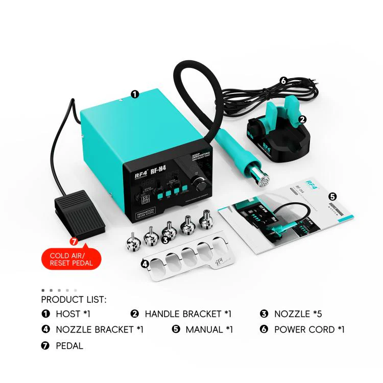 RF4 RF-H4 1200W 4 Memory Channels Hot Air Gun Digital Display Intelligent BGA Rework Station with Cold Air Pedal(EU Plug) - Image 9