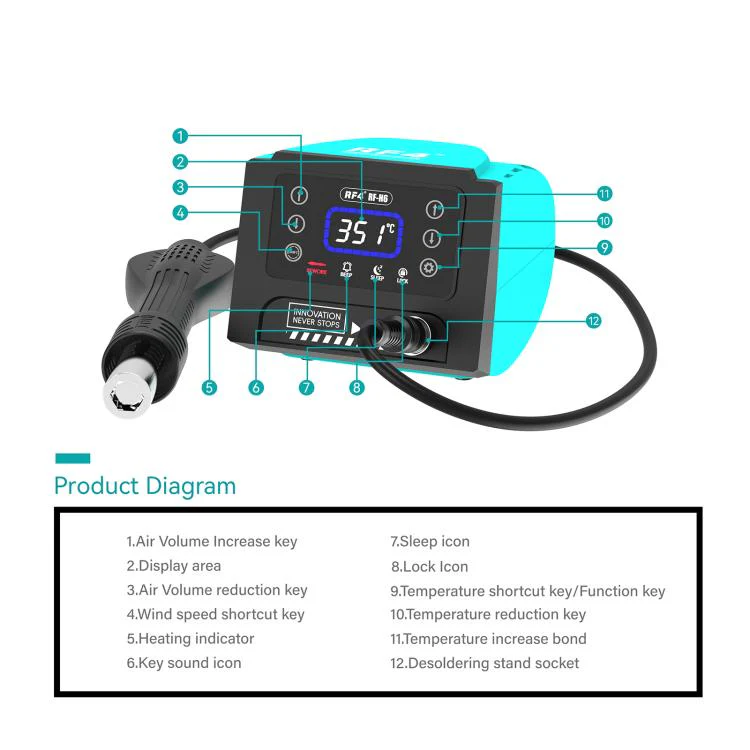 RF4 RF-H6 600W Temperature Control BGA Hot Air Rework Desoldering Station for Mobile Phone Repair(EU Plug) - Image 6