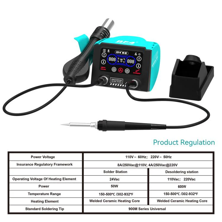 RF4 RF-H7 2 in 1 Digital Display Thermostatic Hot Air Gun Soldering Iron Station(US Plug) - Image 4