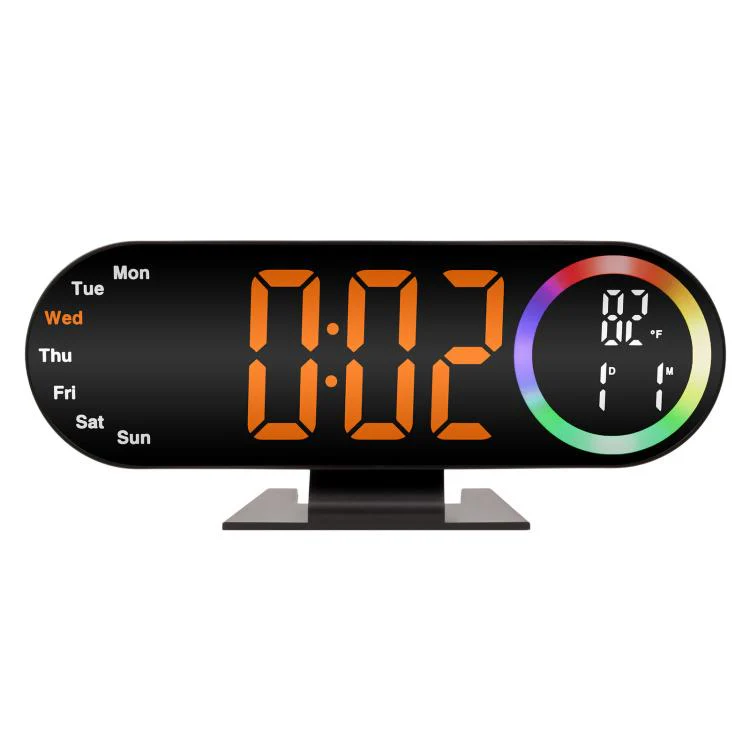 RGB Mirror Digital Alarm Clock With LED Night Light Temperature Week Display(Orange Light) - Image 2