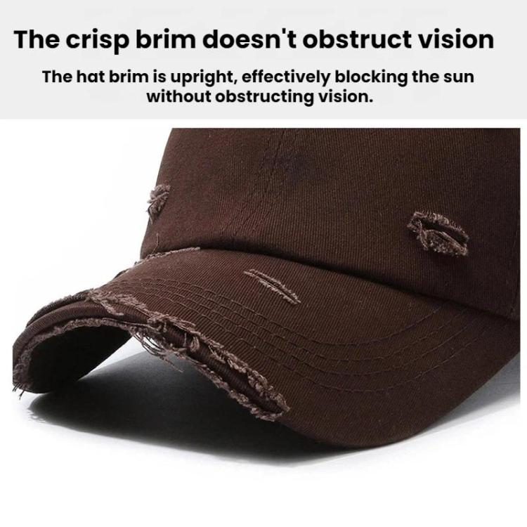 Ripped Baseball Cap Solid Color Distressed Casual Sun Hat, Color: Gray - Image 5