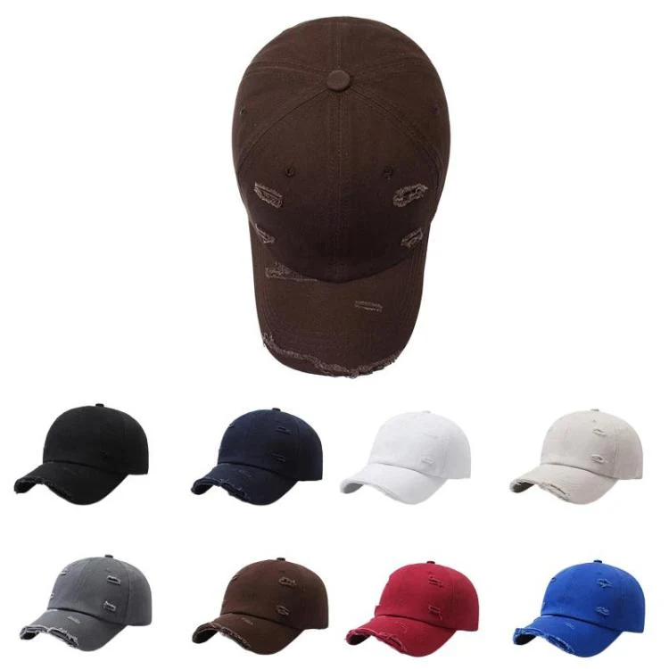 Ripped Baseball Cap Solid Color Distressed Casual Sun Hat, Color: Light Beige - Image 2