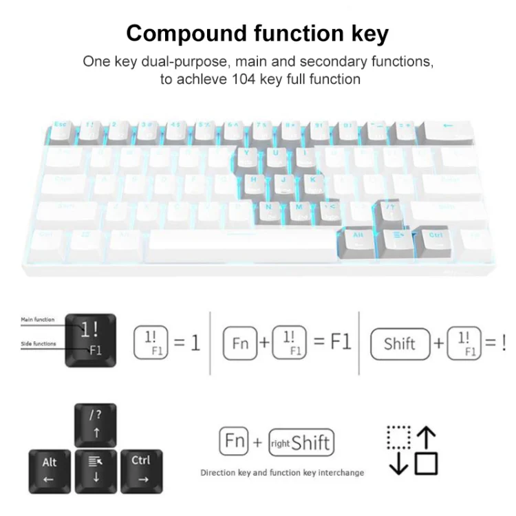 RK61 61 Keys Bluetooth / 2.4G Wireless / USB Wired Three Modes Tablet Mobile Gaming Mechanical Keyboard, Cable Length: 1.5m, Style:Tea Shaft(White) - Image 4