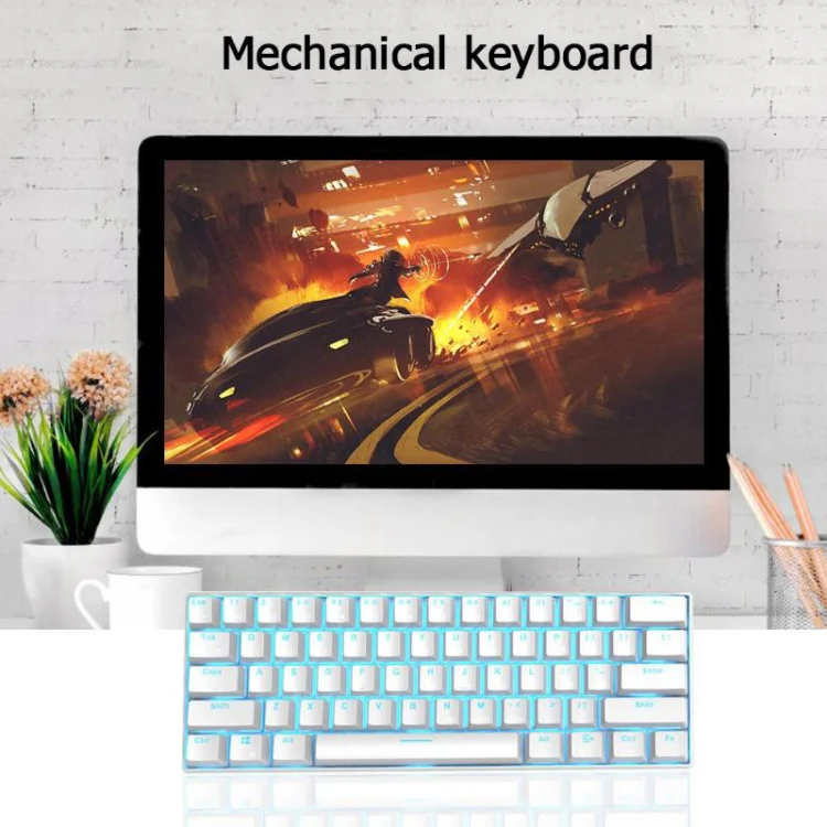 RK61 61 Keys Bluetooth / 2.4G Wireless / USB Wired Three Modes Tablet Mobile Gaming Mechanical Keyboard, Cable Length: 1.5m, Style:Tea Shaft(White) - Image 8