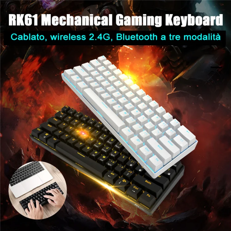 RK61 61 Keys Bluetooth / 2.4G Wireless / USB Wired Three Modes Tablet Mobile Gaming Mechanical Keyboard, Cable Length: 1.5m, Style:Tea Shaft(White) - Image 9