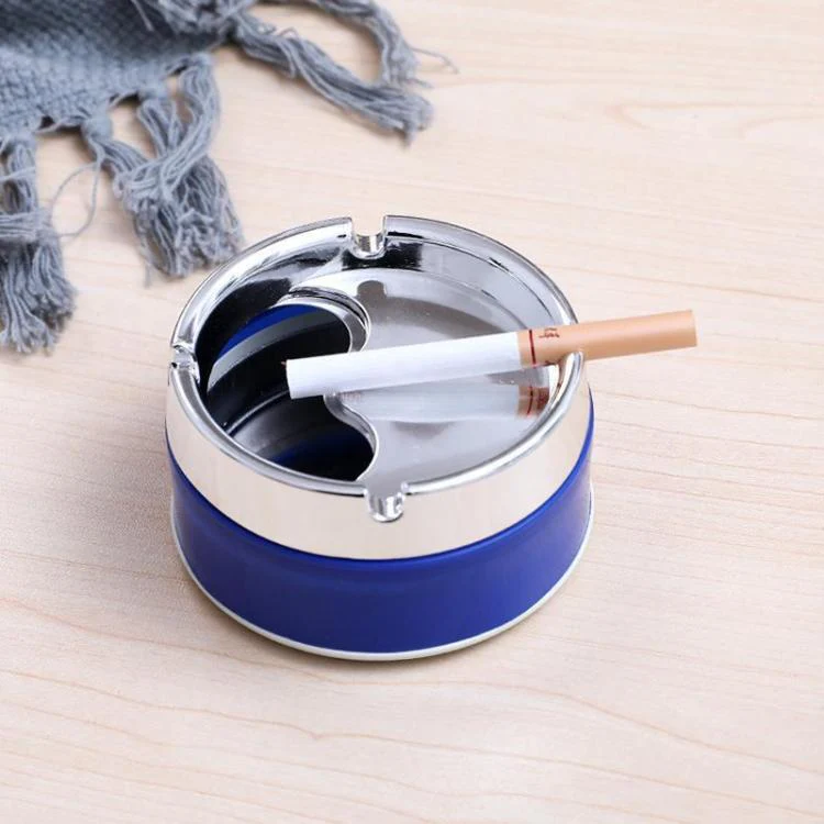 Rotating Sealed Ashtray with Lid Windproof Electroplated Finish Desktop Ashtray(Black) - Image 4