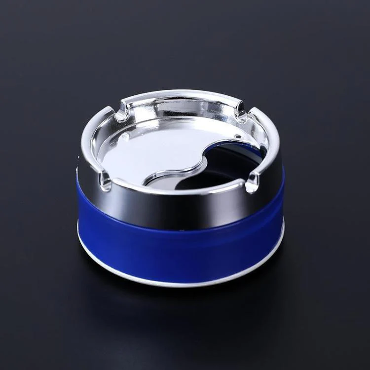 Rotating Sealed Ashtray with Lid Windproof Electroplated Finish Desktop Ashtray(Blue)