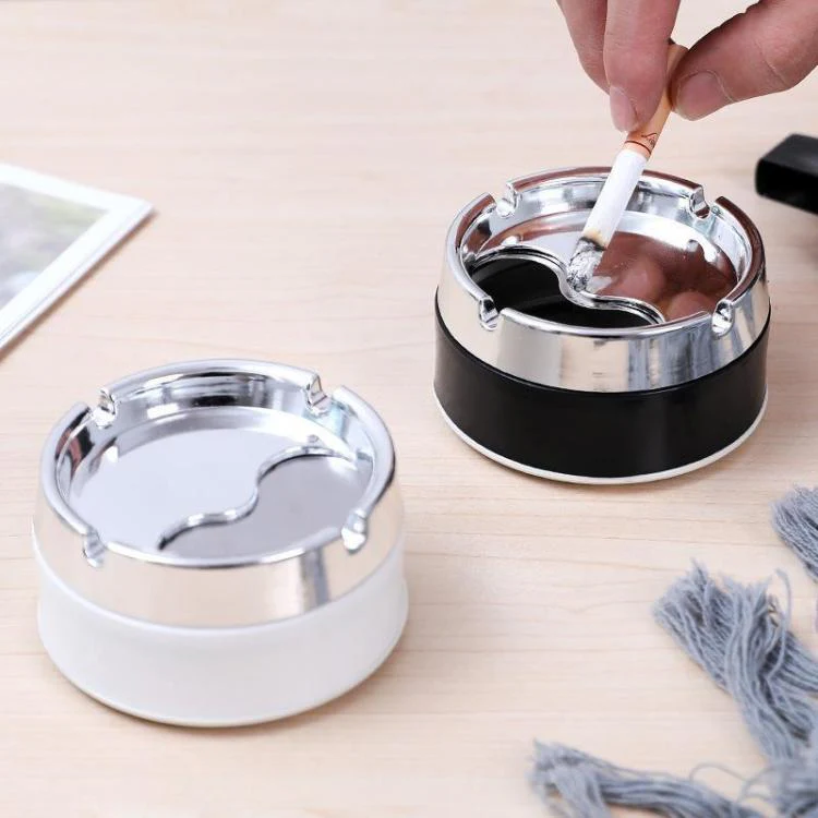 Rotating Sealed Ashtray with Lid Windproof Electroplated Finish Desktop Ashtray(White) - Image 2