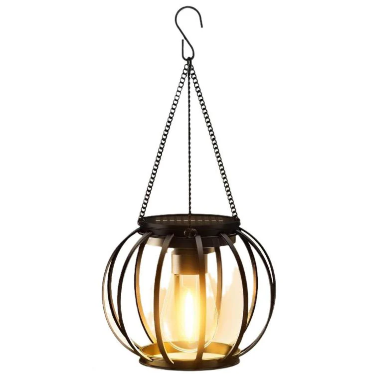 Round Cage Solar Hanging Lanterns Outdoor Metal Garden Decorative Lights