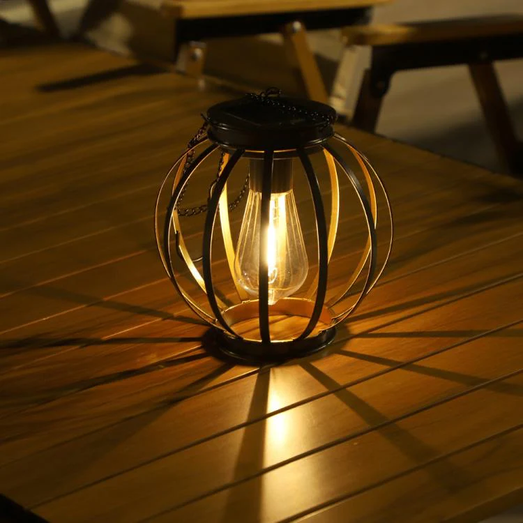 Round Cage Solar Hanging Lanterns Outdoor Metal Garden Decorative Lights - Image 2
