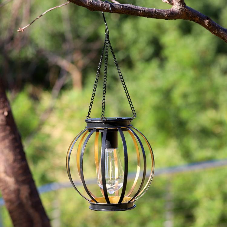 Round Cage Solar Hanging Lanterns Outdoor Metal Garden Decorative Lights - Image 3