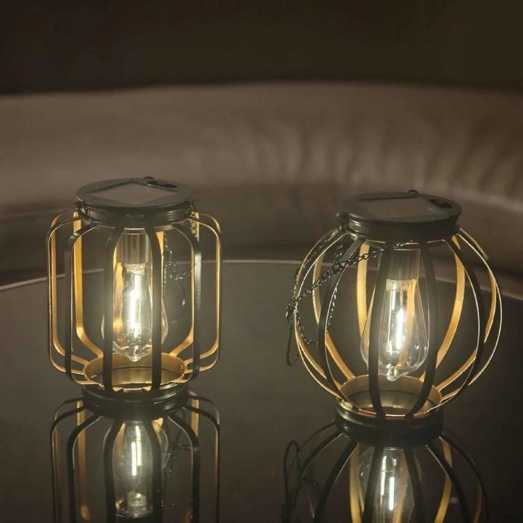 Round Cage Solar Hanging Lanterns Outdoor Metal Garden Decorative Lights - Image 4
