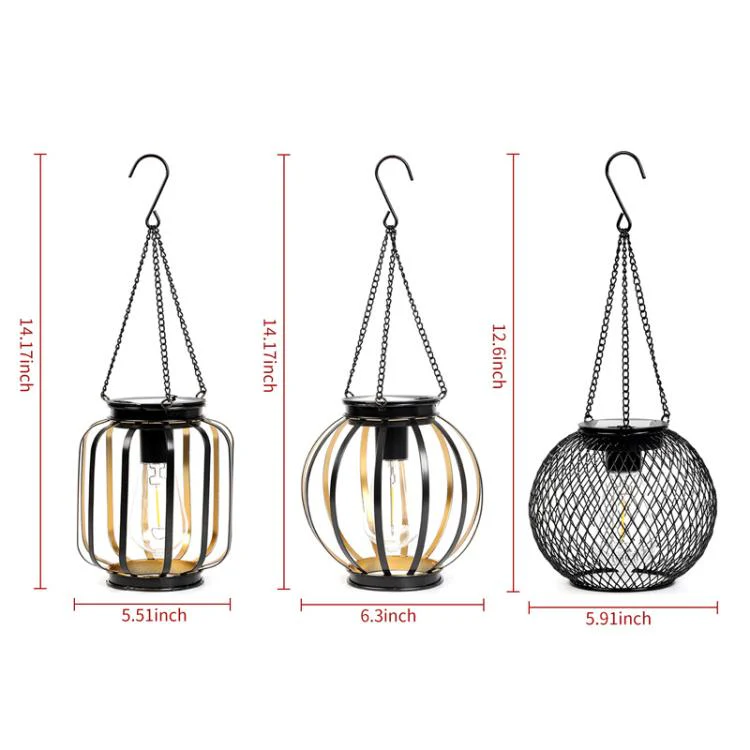 Round Cage Solar Hanging Lanterns Outdoor Metal Garden Decorative Lights - Image 7