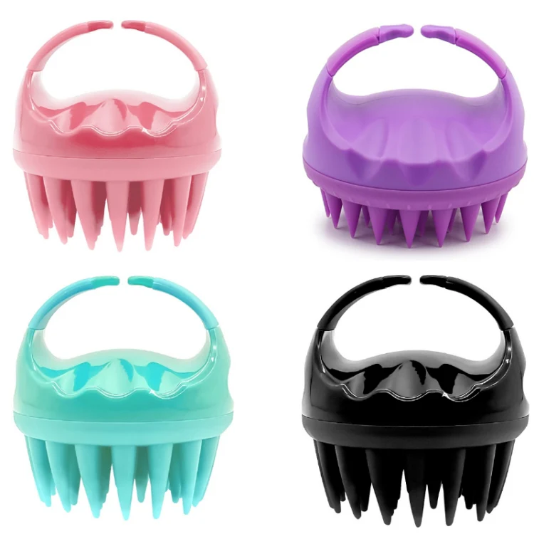 Round Hair Washing Brush Silicone Wet & Dry Multipurpose Massage Brush(Black) - Image 2