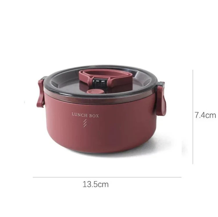 Round Portable Insulation Partitioned Lunch Box Student Office Workers Heated Microwave Oven Bento Box, Style:Single Layer(Red) - Image 2