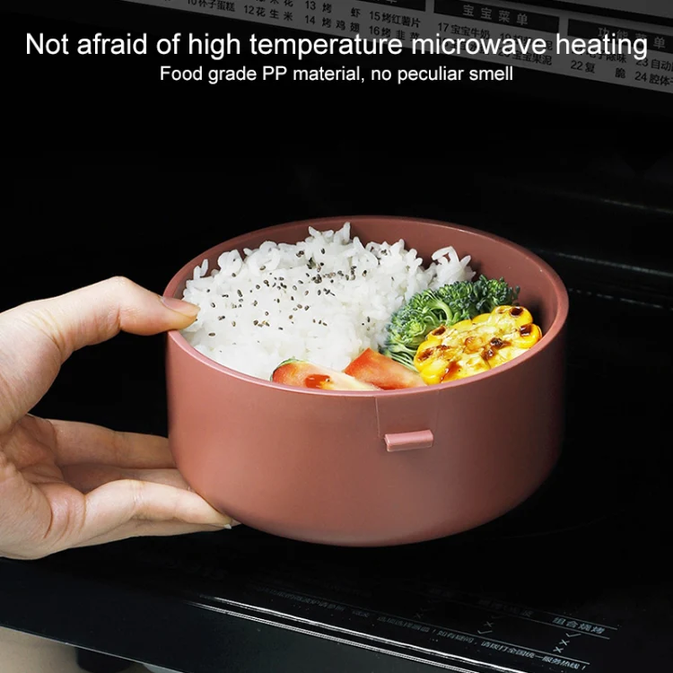 Round Portable Insulation Partitioned Lunch Box Student Office Workers Heated Microwave Oven Bento Box, Style:Single Layer(Red) - Image 4