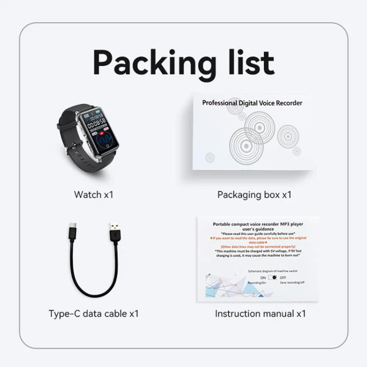 S18A 1.47-inch Screen AI Dialogue Translation Voice Recording Bracelet Support AIREC-APP, Memory:32GB(Black) - Image 9