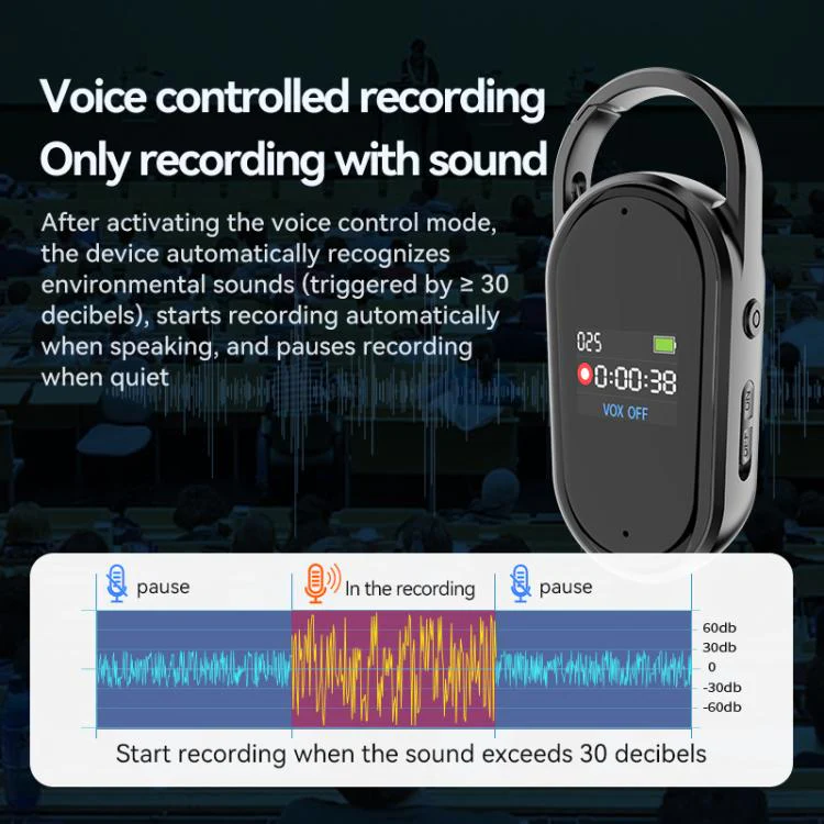 S29 0.42-inch TFT Display Portable Keychain Voice Recorder, Memory:4GB(Black) - Image 8