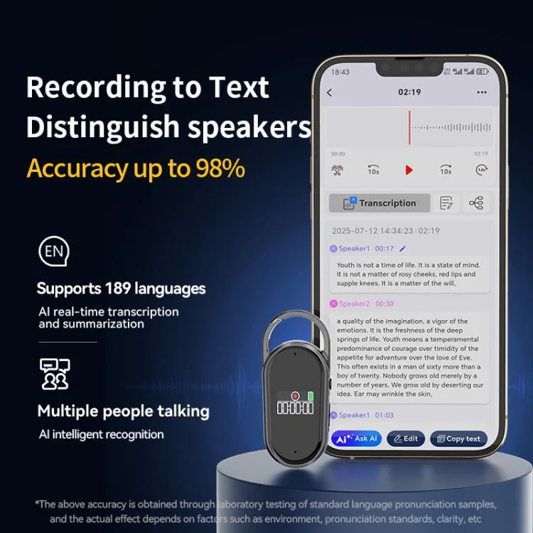 S29A 0.42-inch TFT Display Portable Keychain AI Voice Recorder Support AIREC-APP, Memory:256GB(Black) - Image 6