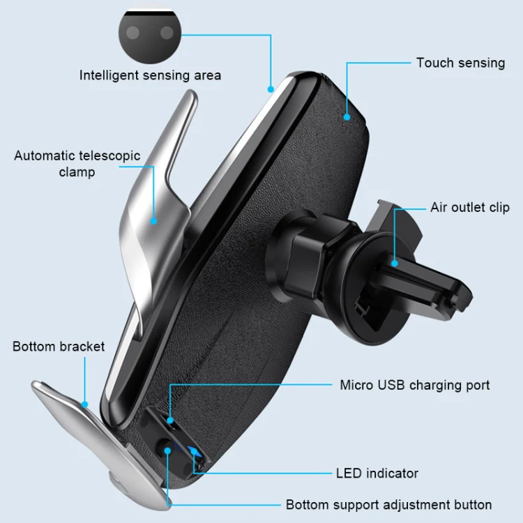 S7 15W QI 360 Degree Rotatable Infrared Induction Car Air Outlet Wireless Charging Mobile Phone Holder for 4.0-6.5 inch Mobile Phones(Silver) - Image 4