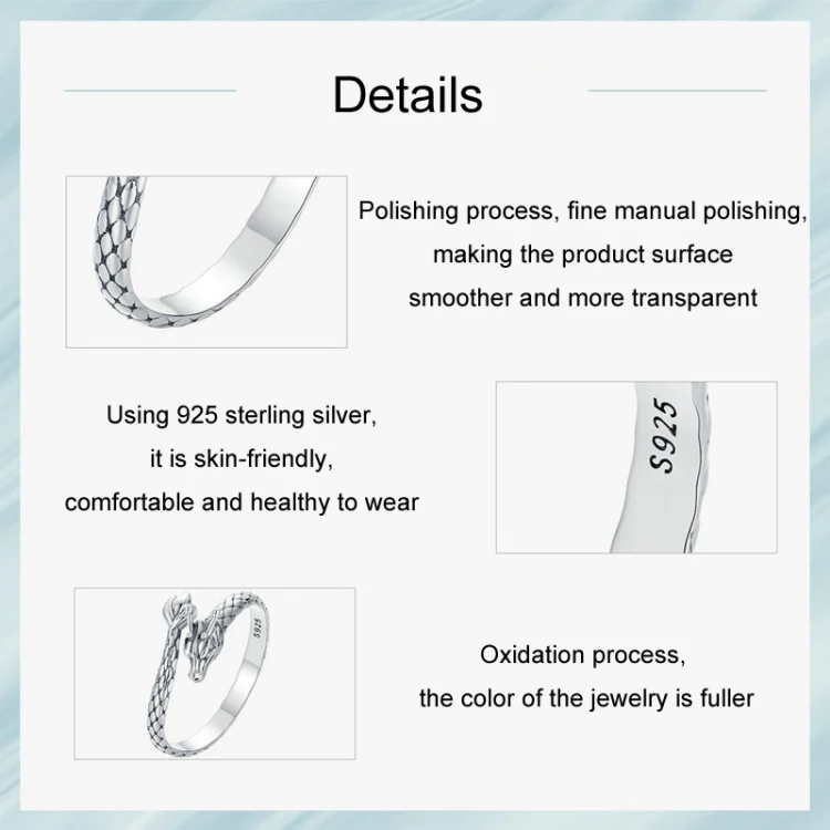 S925 Sterling Silver Dragon Vintage Winding Open Adjustable Ring(SCR1018-E) - Image 4