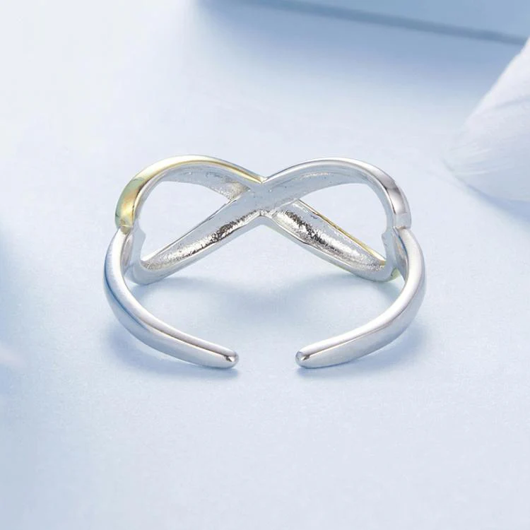 S925 Sterling Silver Electroplated Infinity Symbol Open Ring Heart Adjustable Ring(BSR622-E) - Image 3