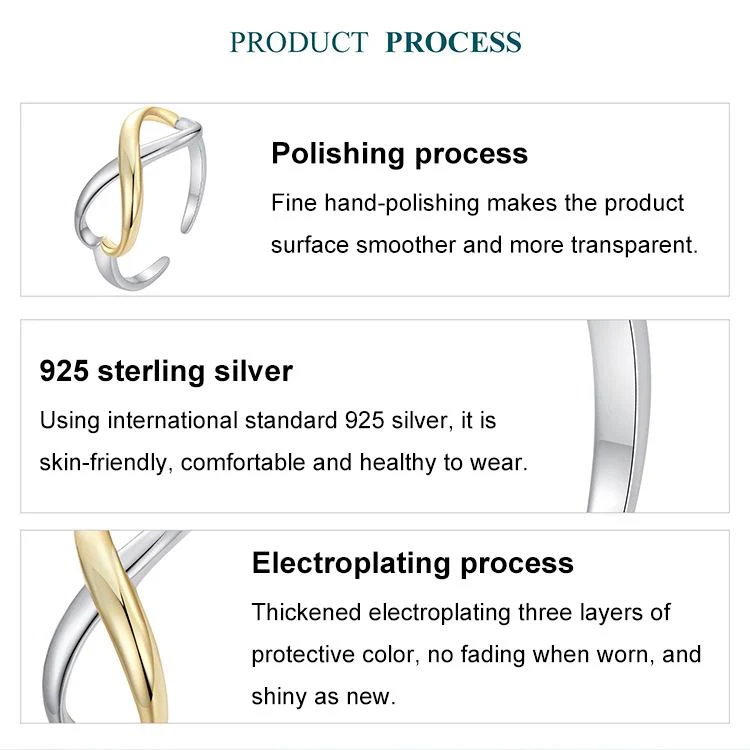 S925 Sterling Silver Electroplated Infinity Symbol Open Ring Heart Adjustable Ring(BSR622-E) - Image 4