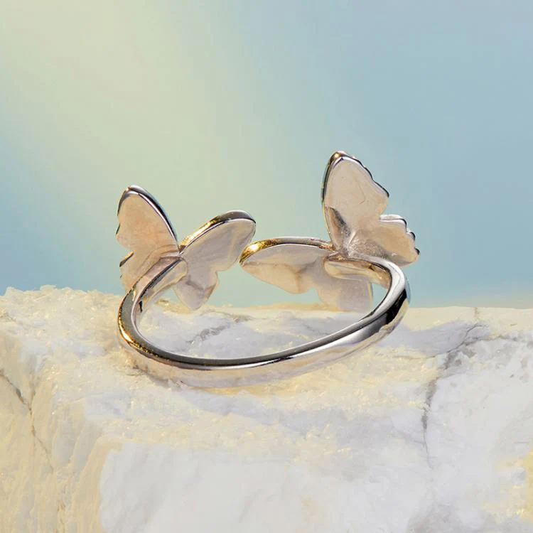 S925 Sterling Silver Elegant Butterfly Open Adjustable Ring(SCR1088-E) - Image 4