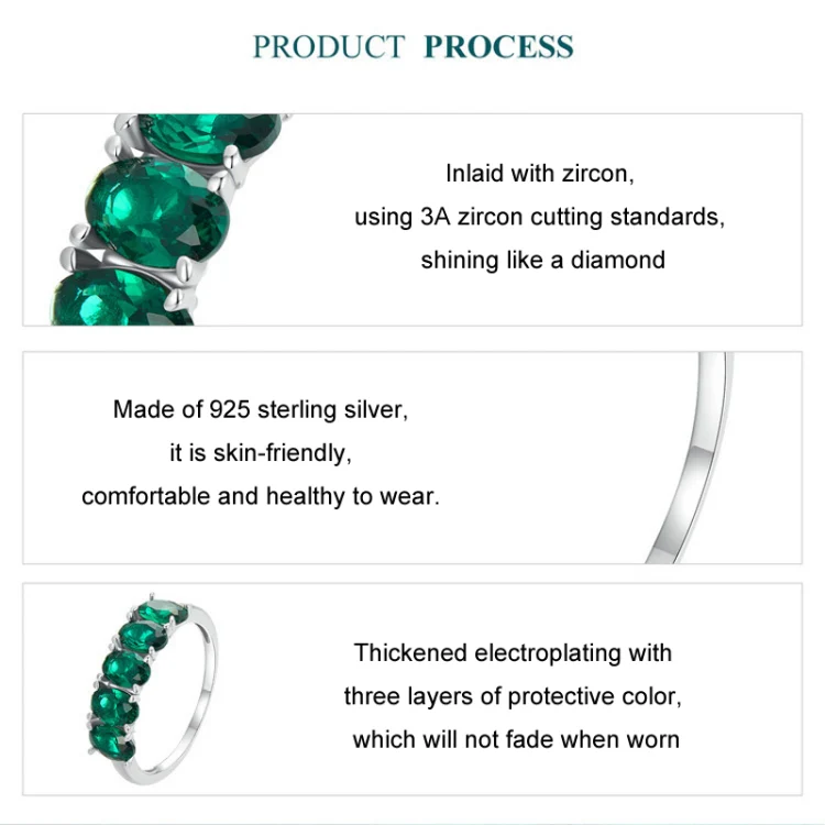 S925 Sterling Silver Luxury Alphabet Green Zirconia Women Ring, Size: No.8(BSR522) - Image 4