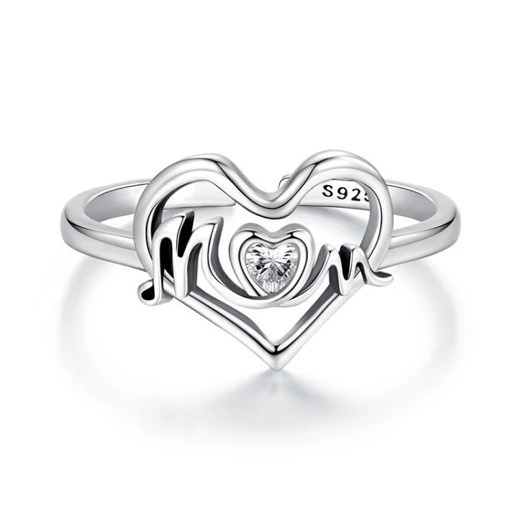 S925 Sterling Silver Mother Day Love Heart Open Adjustable Ring(SCR1114-E)
