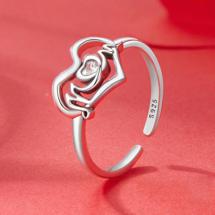 S925 Sterling Silver Mother Day Love Heart Open Adjustable Ring(SCR1114-E) - Image 2