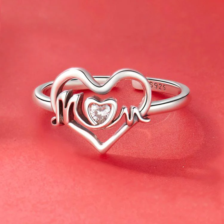 S925 Sterling Silver Mother Day Love Heart Open Adjustable Ring(SCR1114-E) - Image 3