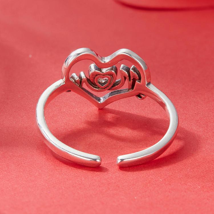 S925 Sterling Silver Mother Day Love Heart Open Adjustable Ring(SCR1114-E) - Image 4
