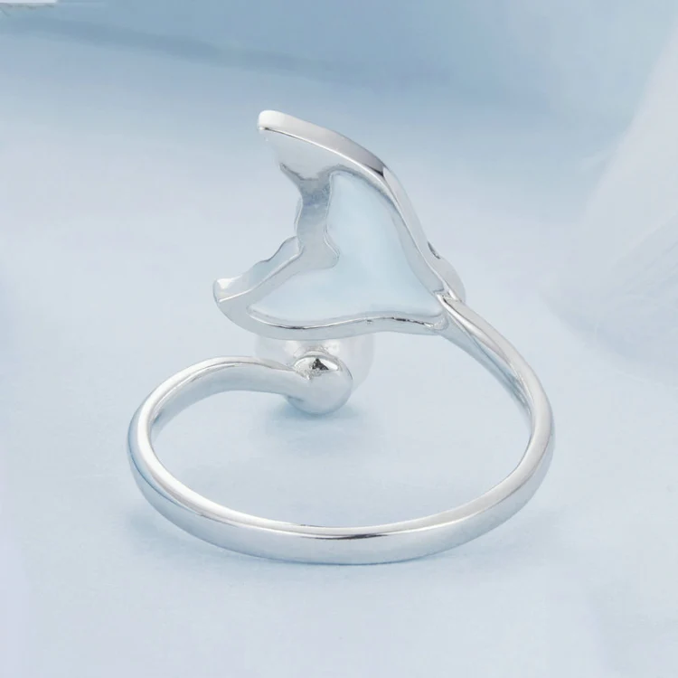 S925 Sterling Silver Ocean Style Fantasy Fishtail Open Adjustable Ring(BSR544-E) - Image 3