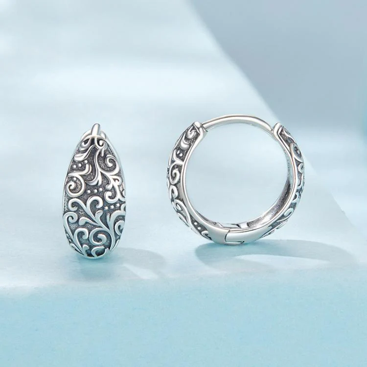S925 Sterling Silver Oxidized Pattern Earrings(SCE1834) - Image 2