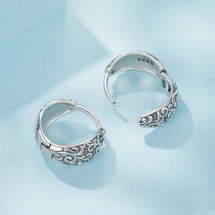 S925 Sterling Silver Oxidized Pattern Earrings(SCE1834) - Image 4