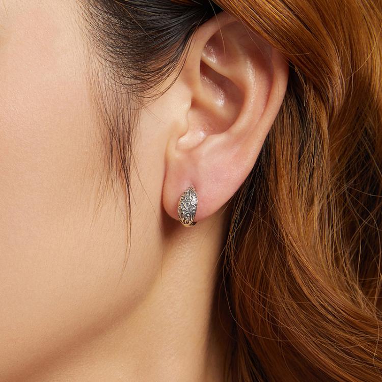 S925 Sterling Silver Oxidized Pattern Earrings(SCE1834) - Image 6