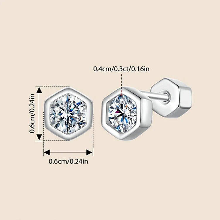 S925 Sterling Silver Plated With Platinum Shining Moissanite Hexagonal Earrings(MSE063) - Image 2