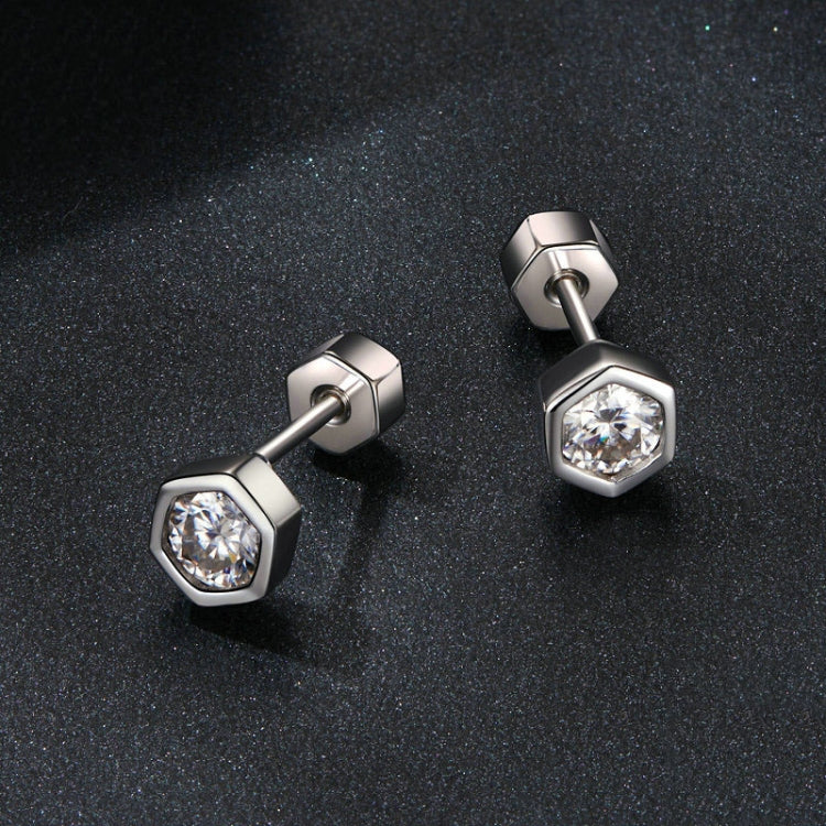 S925 Sterling Silver Plated With Platinum Shining Moissanite Hexagonal Earrings(MSE063) - Image 4
