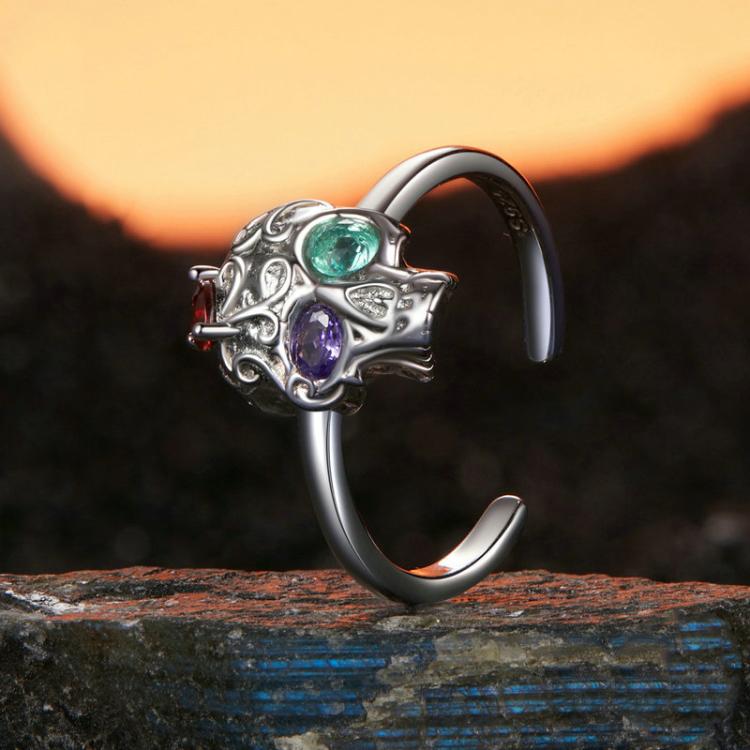 S925 Sterling Silver Platinum-plated Adjustable Skull Open Ring(BSR607-E) - Image 3