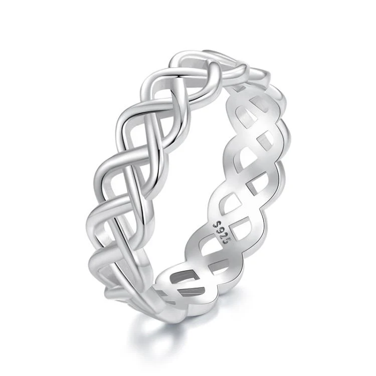 S925 Sterling Silver Platinum-plated Braided Hollow Ring(No.8)
